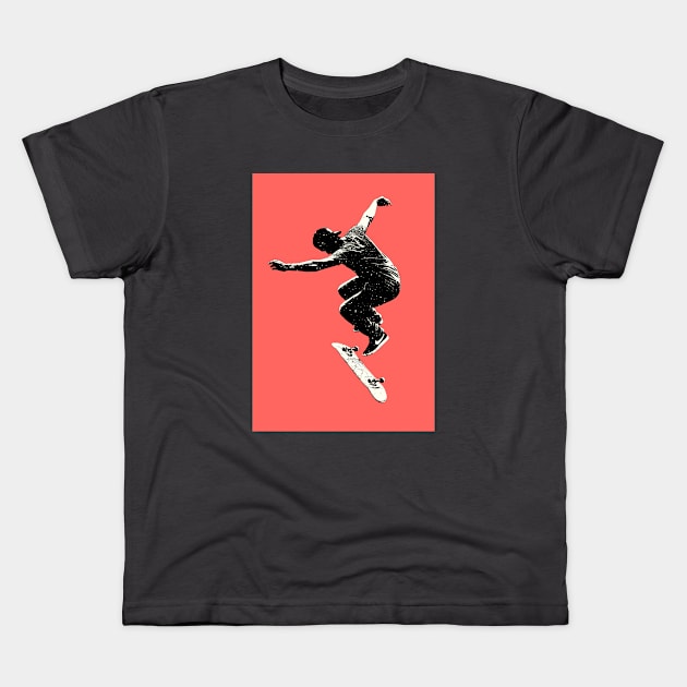 Kickflip Skateboarder on Orange Kids T-Shirt by AKdesign